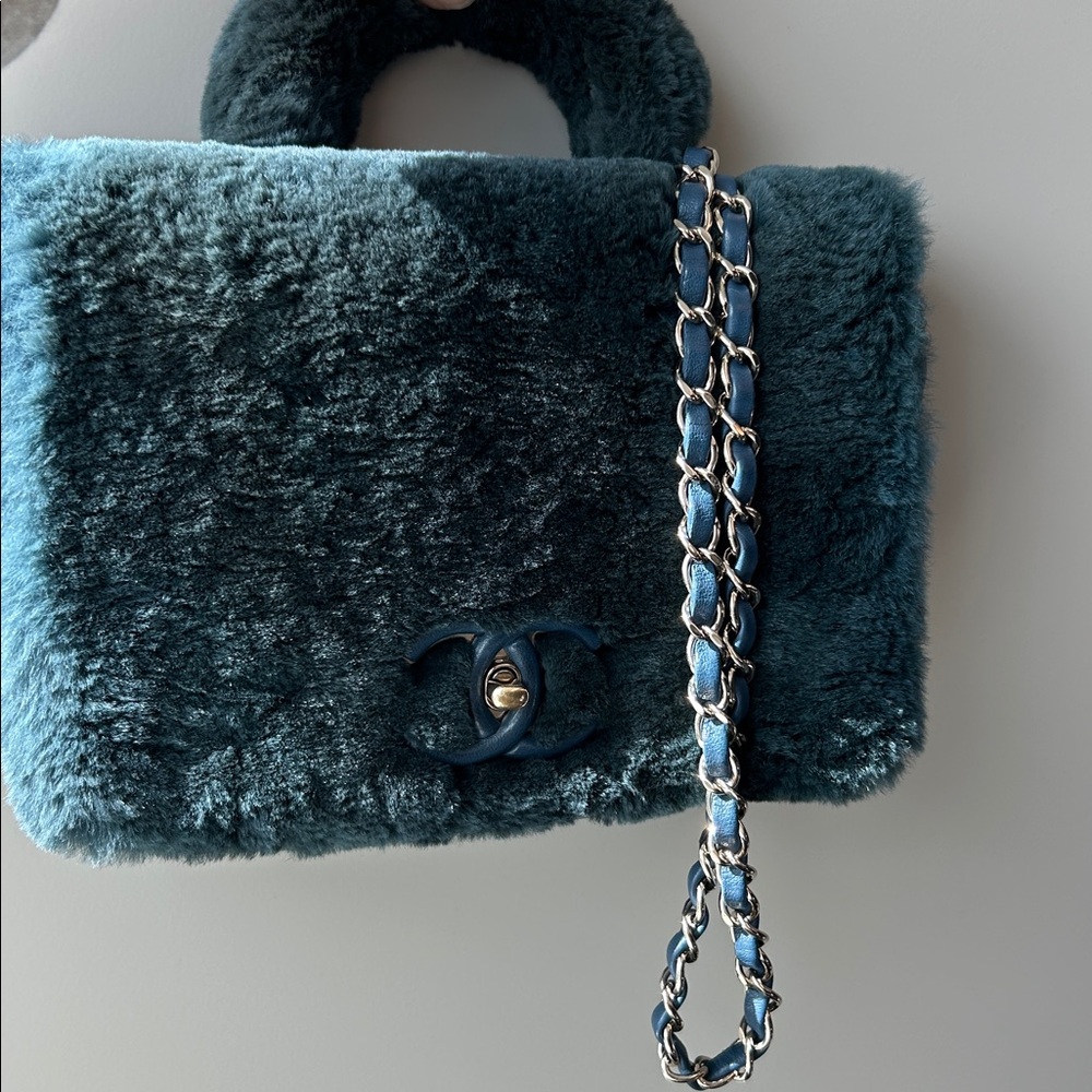 CHANEL Shearling Top Handle Bag with CC Turnlock
